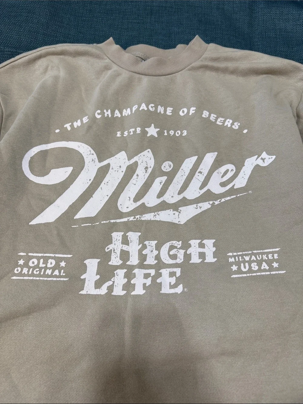 Miller High Life Men's Crewneck Sweatshirt - Taupe Size Medium Graphic